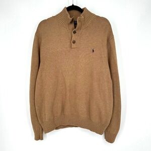 Polo Ralph Lauren Men's Camel Wood Button Sweater XL Knit Embroidered Polo